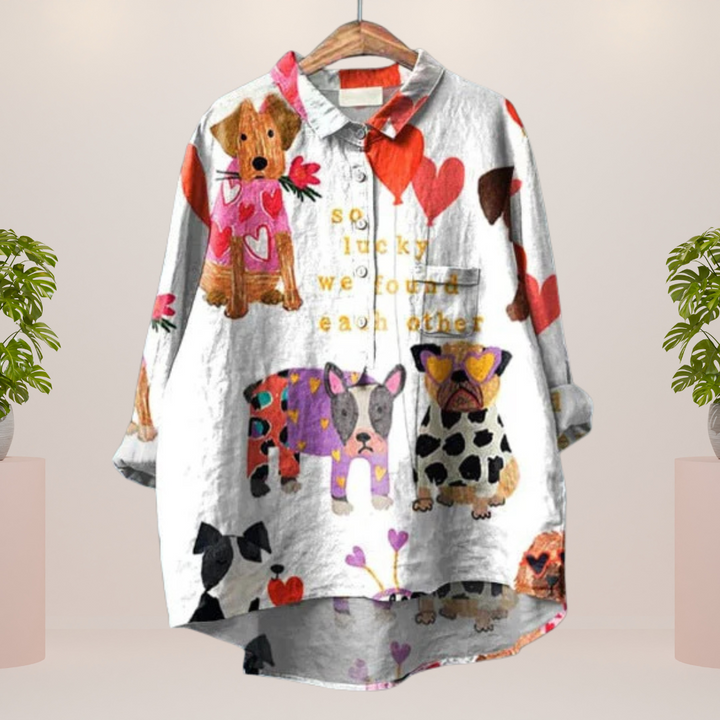 Freya™ | Playful Shirt with Dog Print and Button Closure