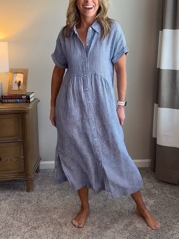 Nathaly™ | Elegant Striped Shirt Dress