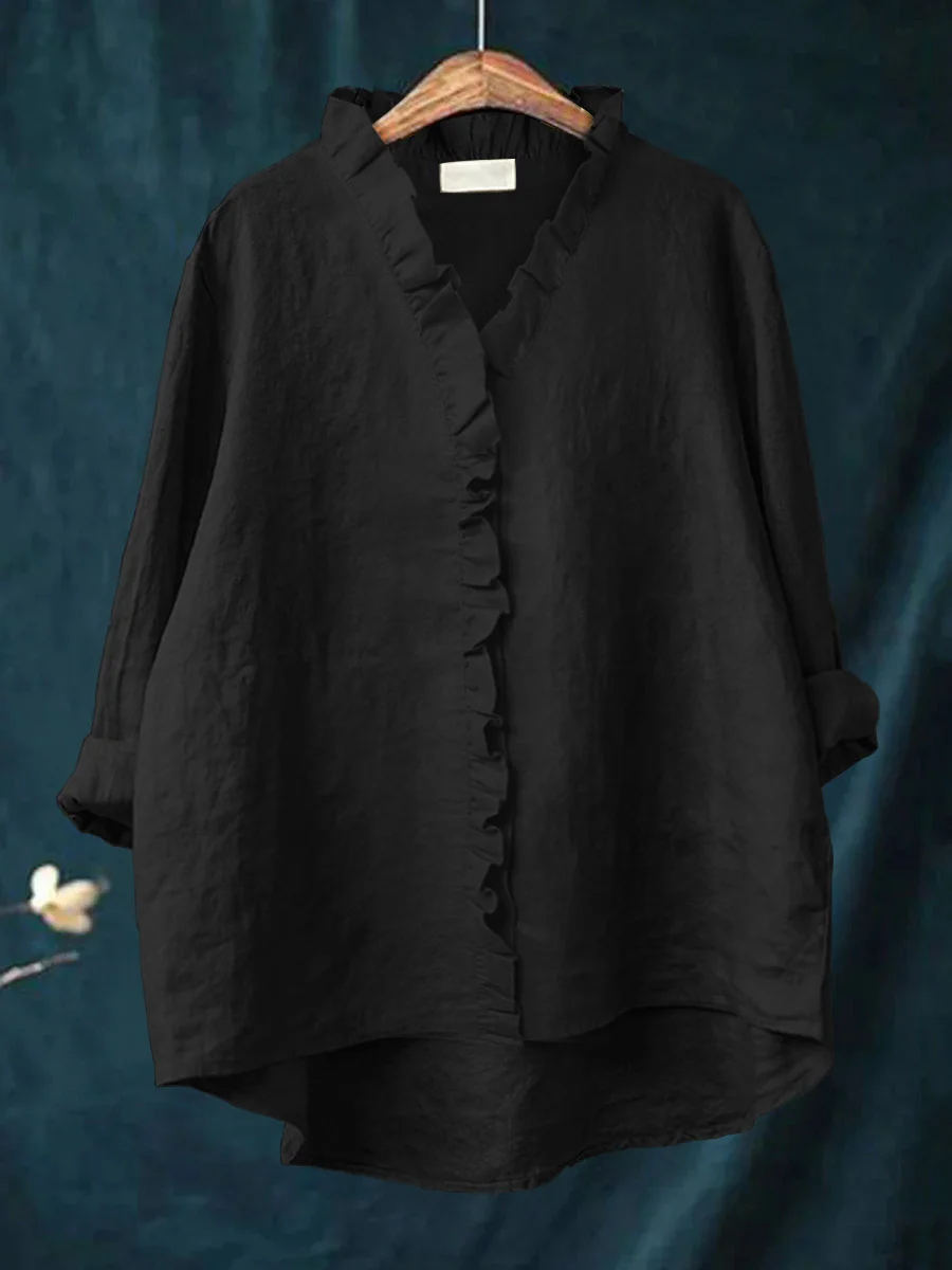 Dianara | Cotton and Linen Shirt with Ruffles