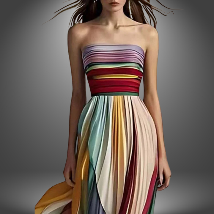 Abigail | Strapless Colorful Pleated Maxi Dress