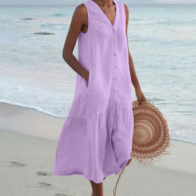 Maria | Stylish V-Neck Button-Down Summer Dress