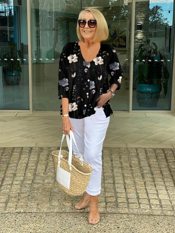 Valentina | Floral Top in Cotton and Linen