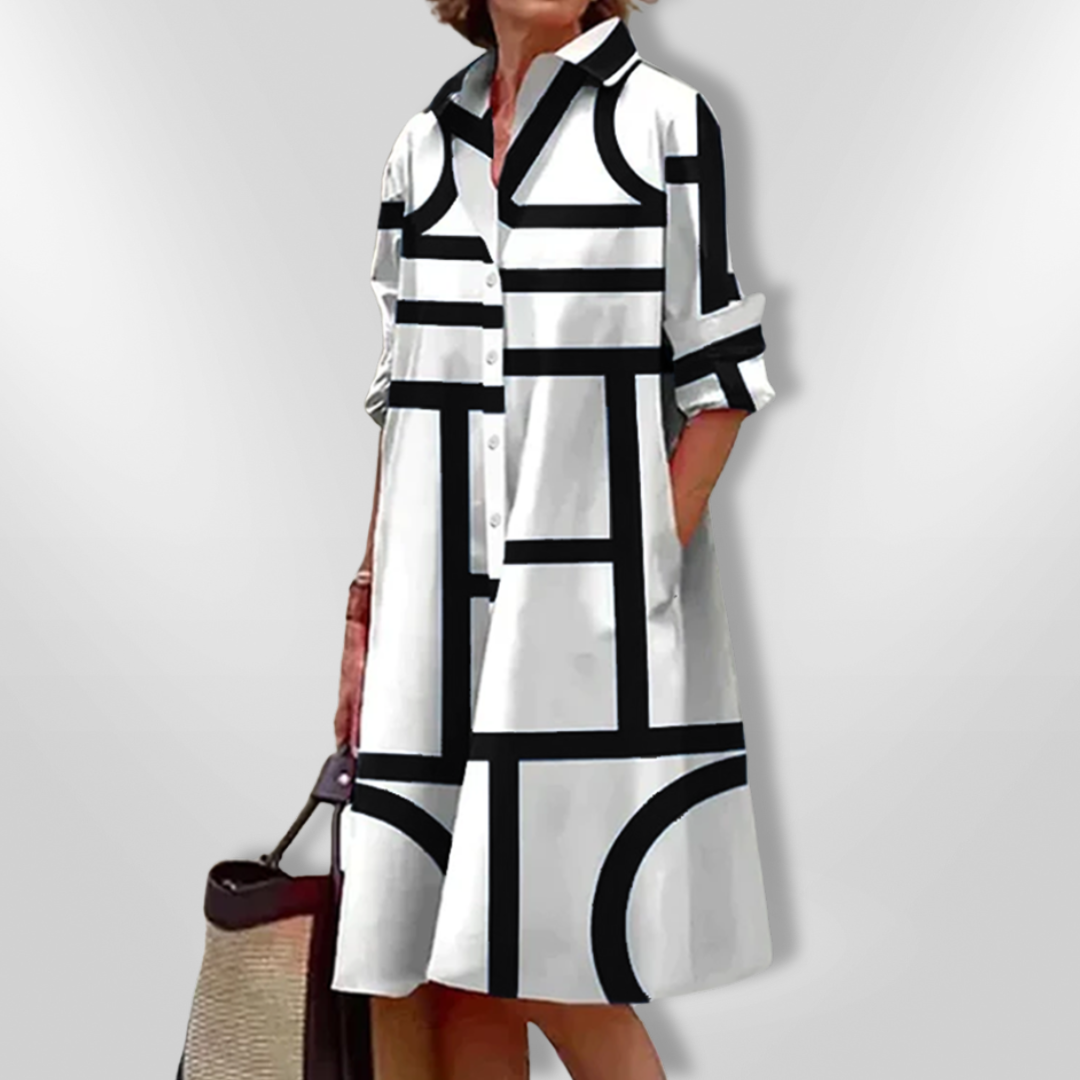 Estelle | Stylish Geometric Button Dress