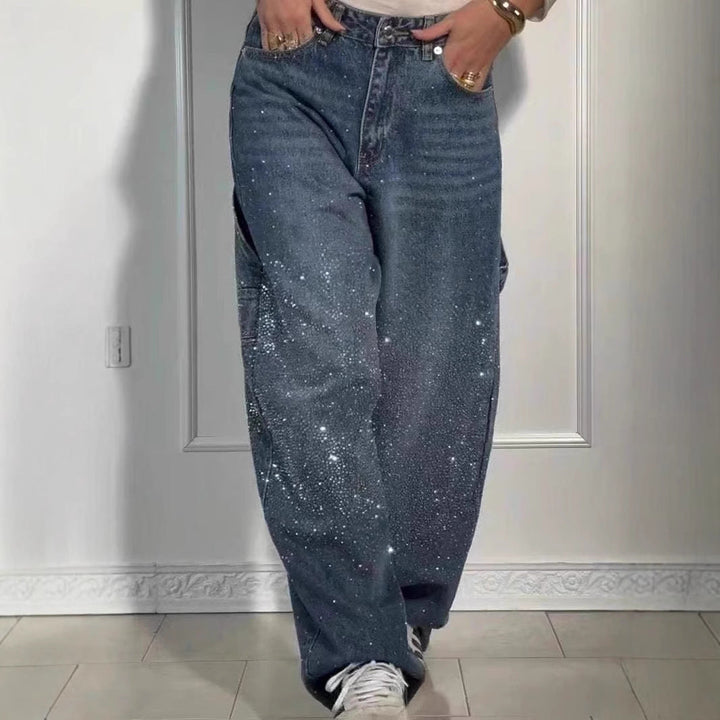 Raphaelle | Trendy Starry Denim Cargo Pants