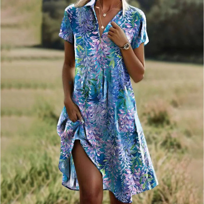Carla™ | Stylish V-neck Buttoned Floral Dress
