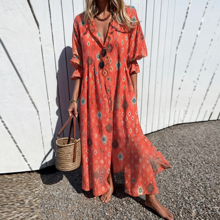 Odessa | Floral Dress with Buttons and Maxi Length