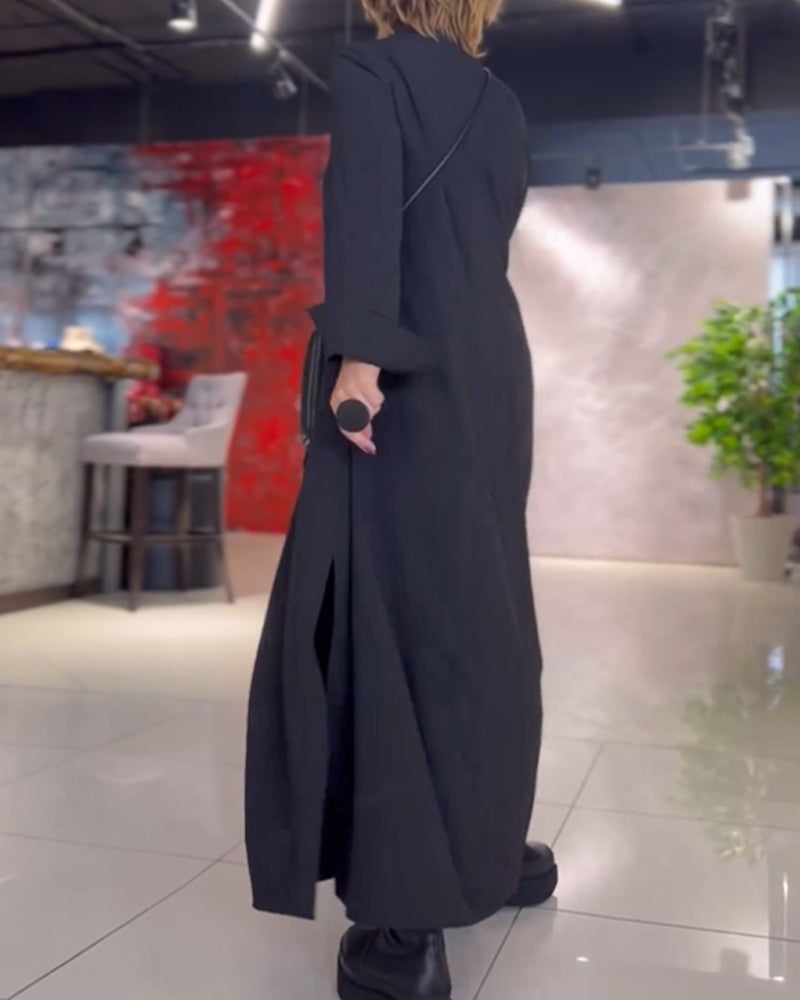 Evia™ - Loose Long Dress with Lapel and Slit